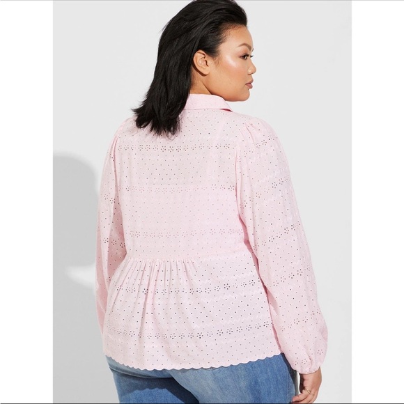 Torrid Pink Eyelet Button Down Blouse - Picture 5 of 5